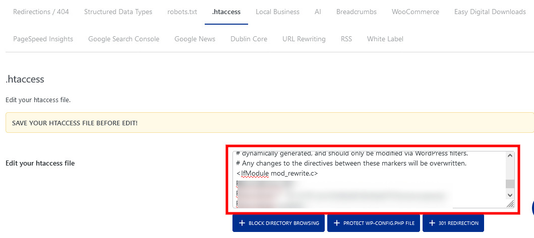 Edit htaccess