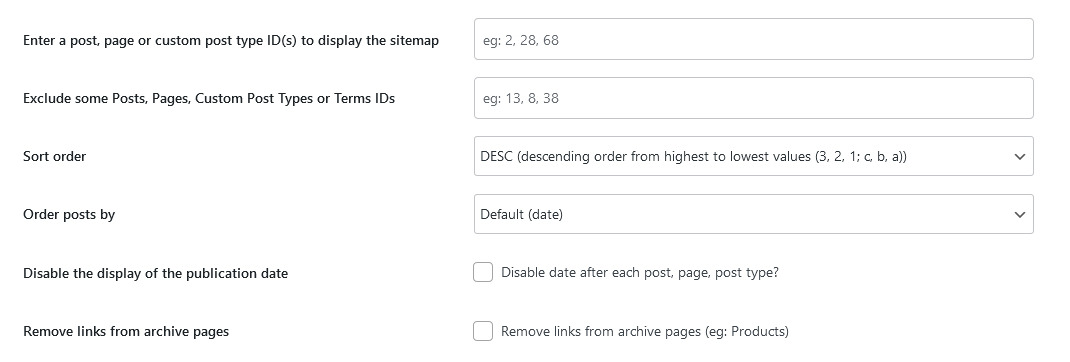 Html sitemap config