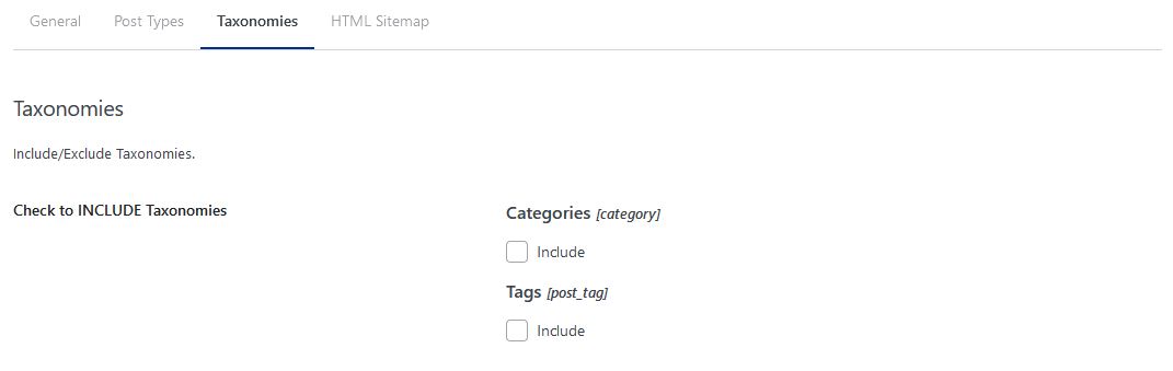 XML sitemaps taxonomies tab