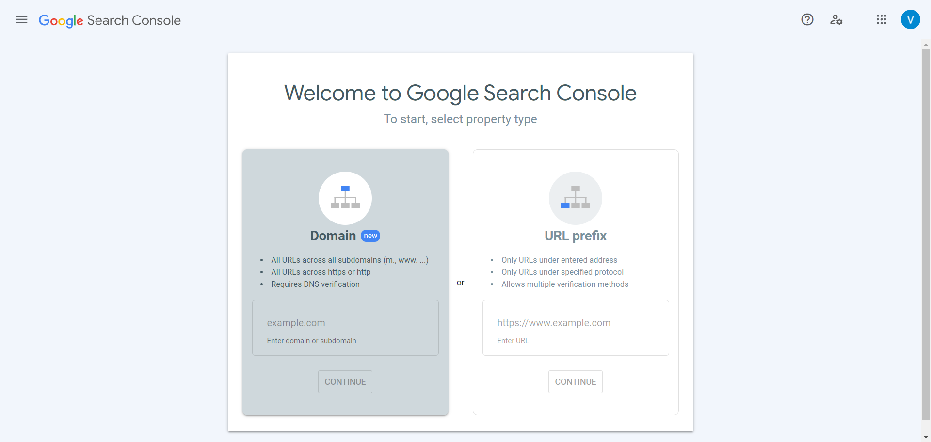 Add Site to search console