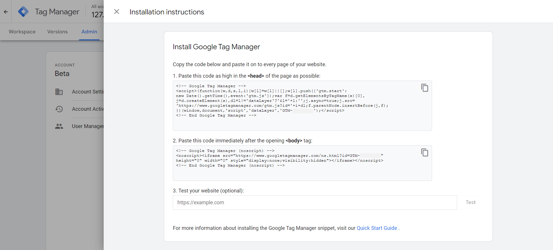 Google Tag manager code blocks
