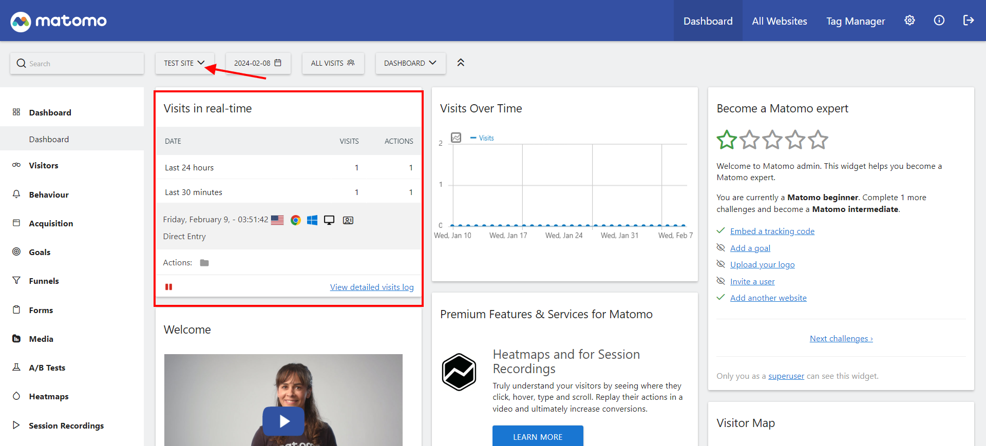 Matomo Site Dashboard