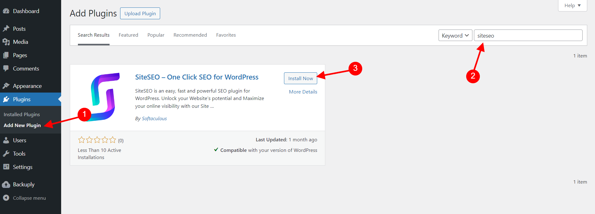 Siteseo Install from WordPress