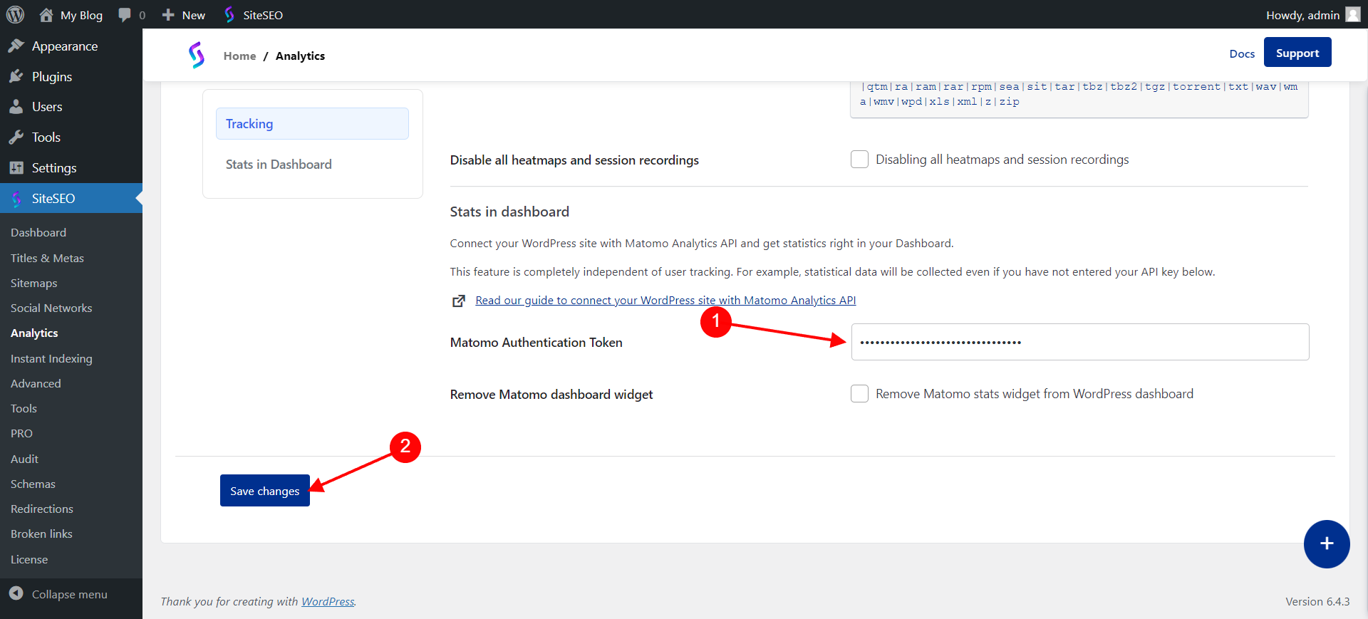 Setting Matomo Auth Token in SiteSEO