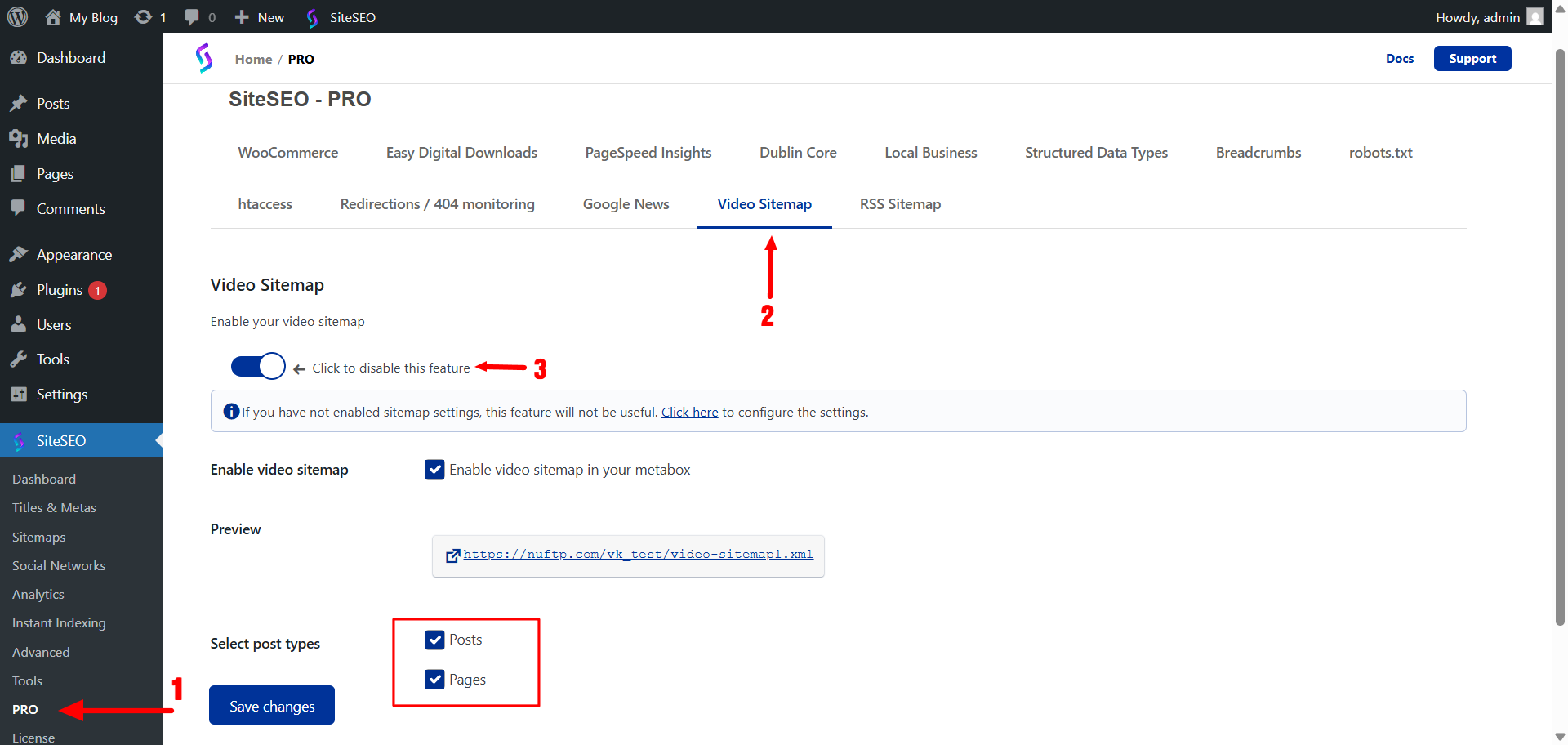 Video sitemap settings