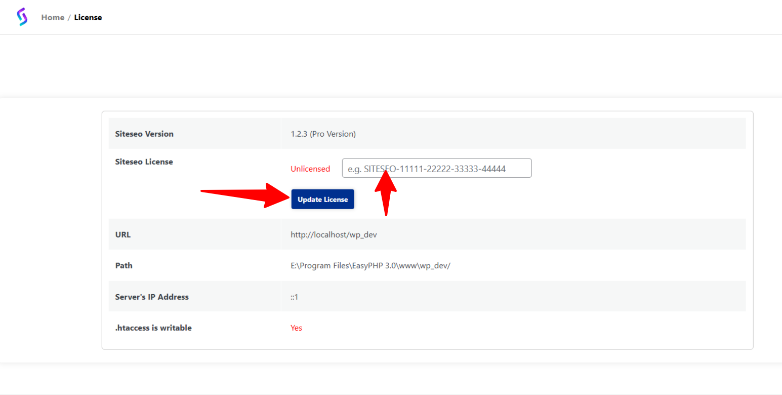 SiteSEO License Page SiteSEO License Page