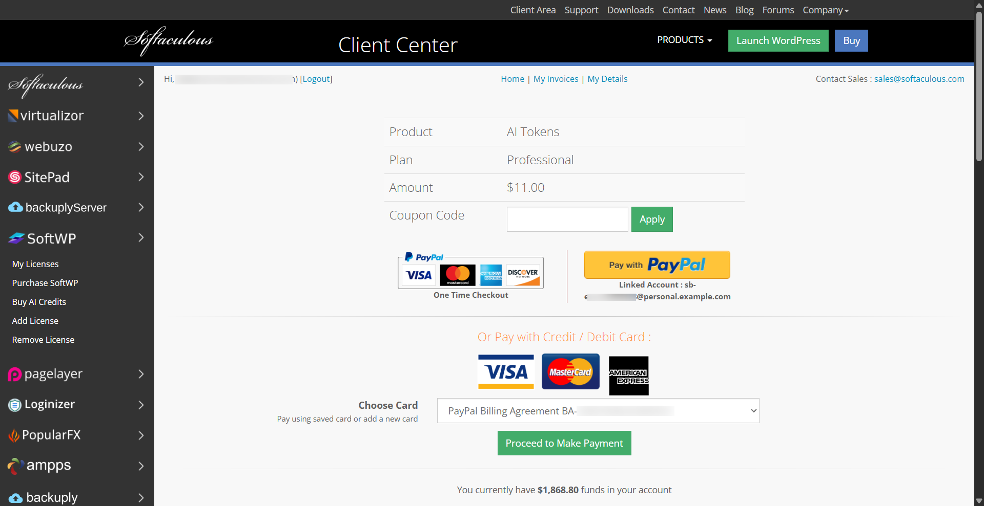 SIteSEO AI token payment method page SIteSEO AI token payment method page, showing final price and payment method options