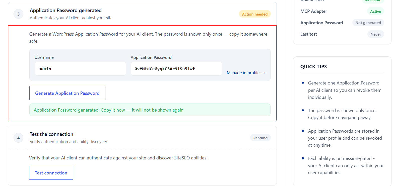 username and password